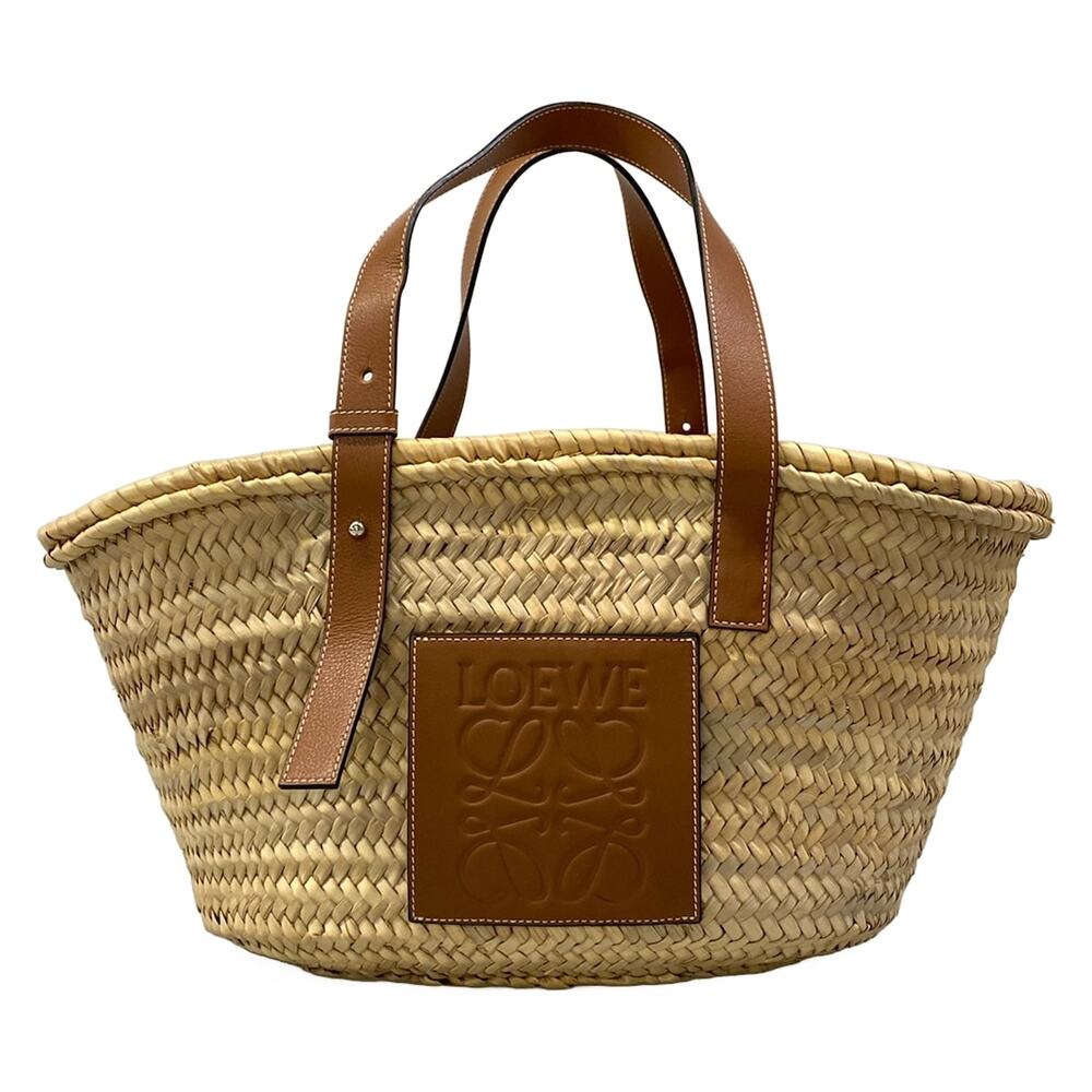 Loewe Basket Large Tote Bag Beige Brown Straw Leather